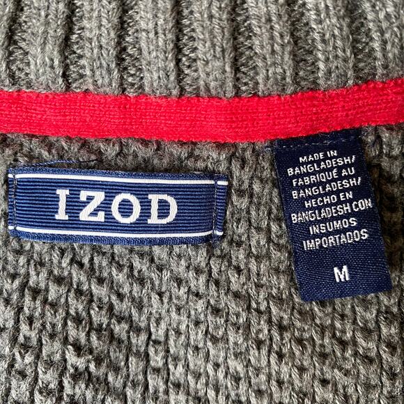 IZOD Fair Isle Sweater Men Size M Gray 1/4 Zip Cotton Blend Aspen Preppy Cottage - Picture 4 of 8